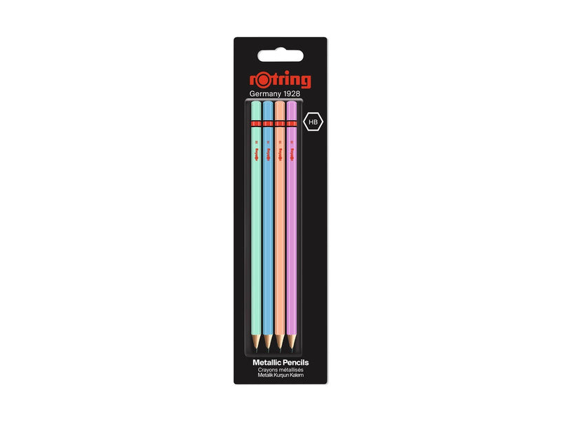 Rotring rOtring Woodcase Metallic-Bleistifte | HB-Blei | Verschiedene Farben | 4 Stück