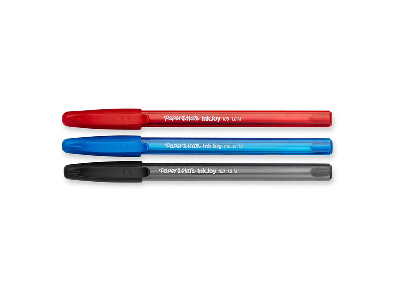 Paper Mate InkJoy 100ST Kugelschreiber  | mittlere Spitze (1,0 mm) | Schwarze, blaue & rote Tinte | 8 Stück