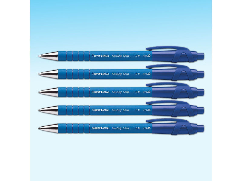 Paper Mate Flexgrip Ultra-Druckkugelschreiber | mittlere Spitze (1,0 mm) | blaue Tinte | 5 Stück