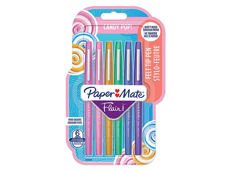 Paper Mate Flair Filzstifte | mittlere Spitze (0,7mm) | Candy POP Farben | 6 Stück