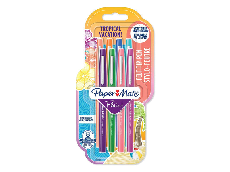 Paper Mate Flair Filzstifte | mittlere Spitze (0,7mm) | Tropical Farben | 8 Stück
