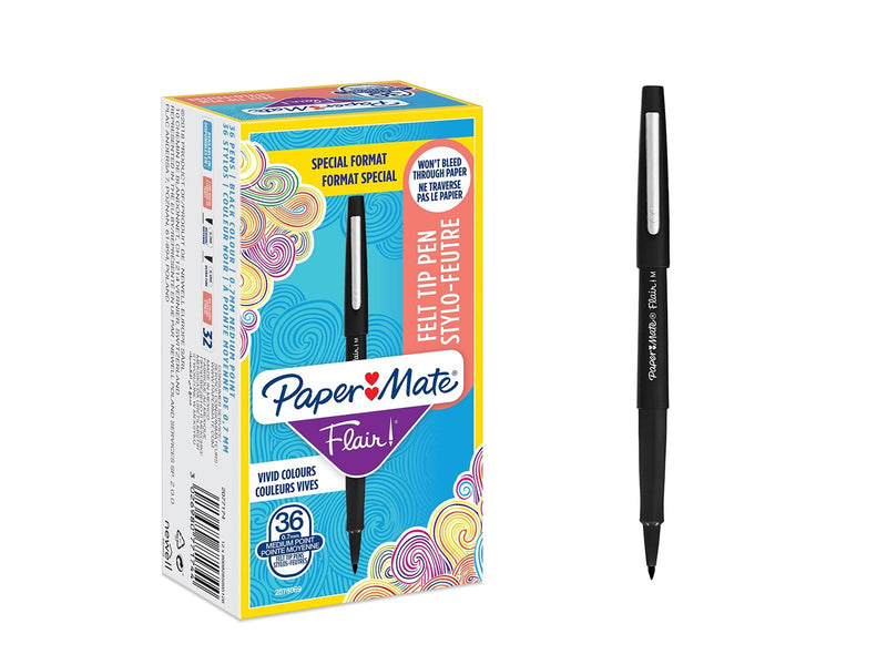 Paper Mate  Flair Filzstifte | mittlere Spitze (0,7 mm) | Schwarz | 36 Stück