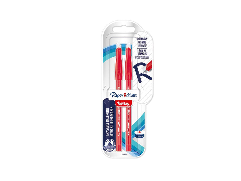 Paper Mate Replay Radierbarer Kugelschreiber | mittlere Spitze (1,0 mm) | rot | 2 Stück