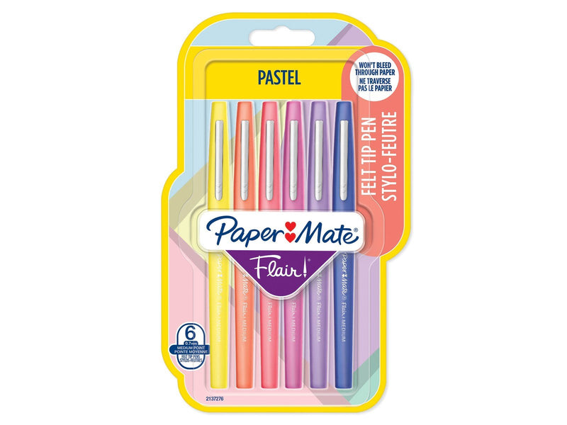 Paper Mate Flair Filzstifte | mittlere Spitze (0,7 mm) | gemischte Pastellfarben | 6 Stück