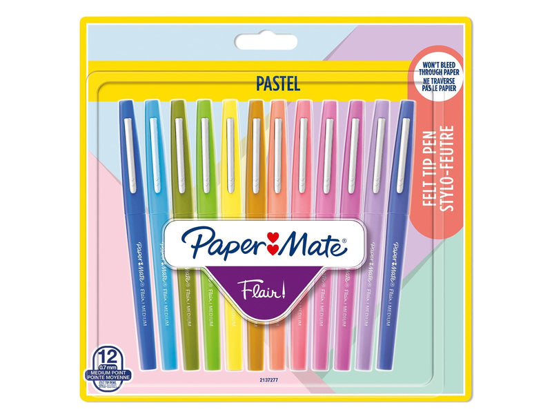 Paper Mate Flair Filzstifte | mittlere Spitze (0,7 mm) | gemischte Pastellfarben | 12 Stück