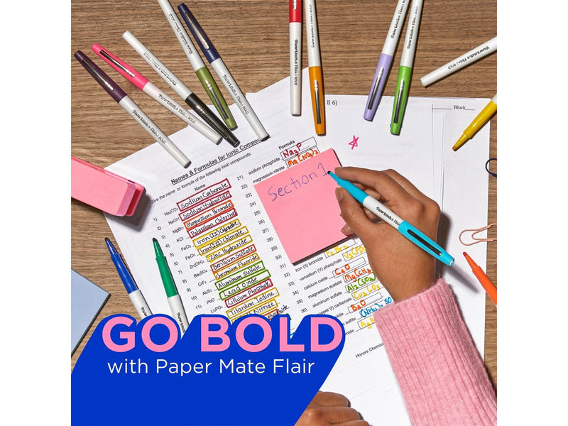 Paper Mate Flair Filzstifte | Fette Spitze (1,2 mm) | Verschiedene Farben | 12 Stück