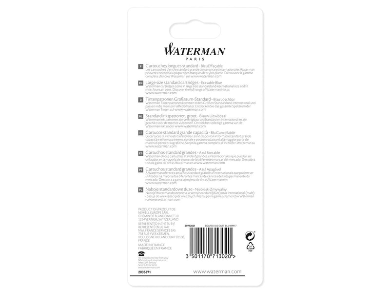 Waterman Füller-Tintenpatronen | Extra lang | Serenity Blue | 8 Stück | Blister-Verpackung