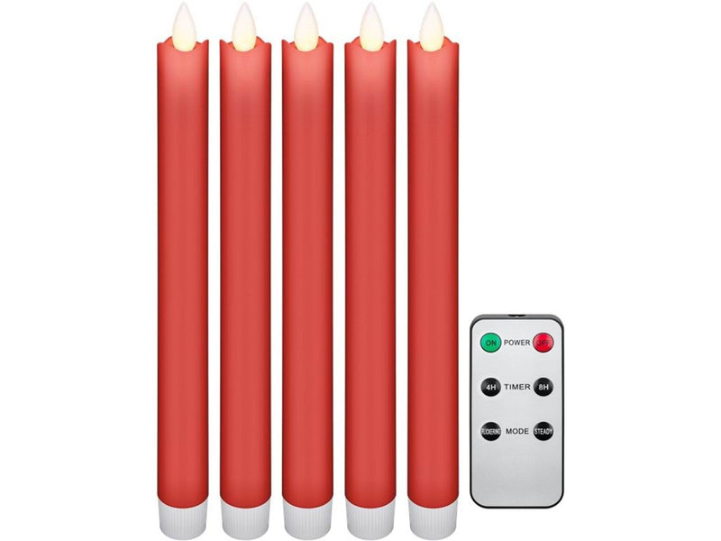 Goobay Set of 5 red LED real wax rod candles incl. remot