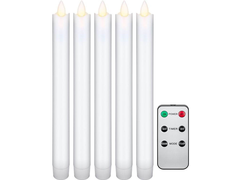 Pro Set of 5 white LED real wax rod candles incl. rem