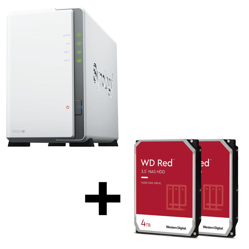 Synology DiskStation DS223J 2 Einschübe NAS-Server Leergehäuse + 8TB (2x4TB) WD Red 40EFPX SATA 3.5' HDD Festplatten