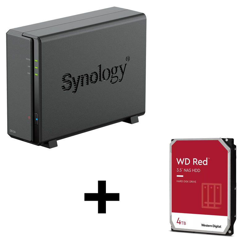 Synology DiskStation DS124 1 Einschub NAS-Server Leergehäuse + 1x WD Red SATA 3.5' HDD 4TB Festplatte