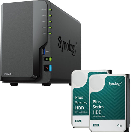 Synology DiskStation DS224+ 2 Einschübe NAS-Server Leergehäuse + 8 TB Synology Plus 3.5' SATA HDD Festplatte (2x4TB)