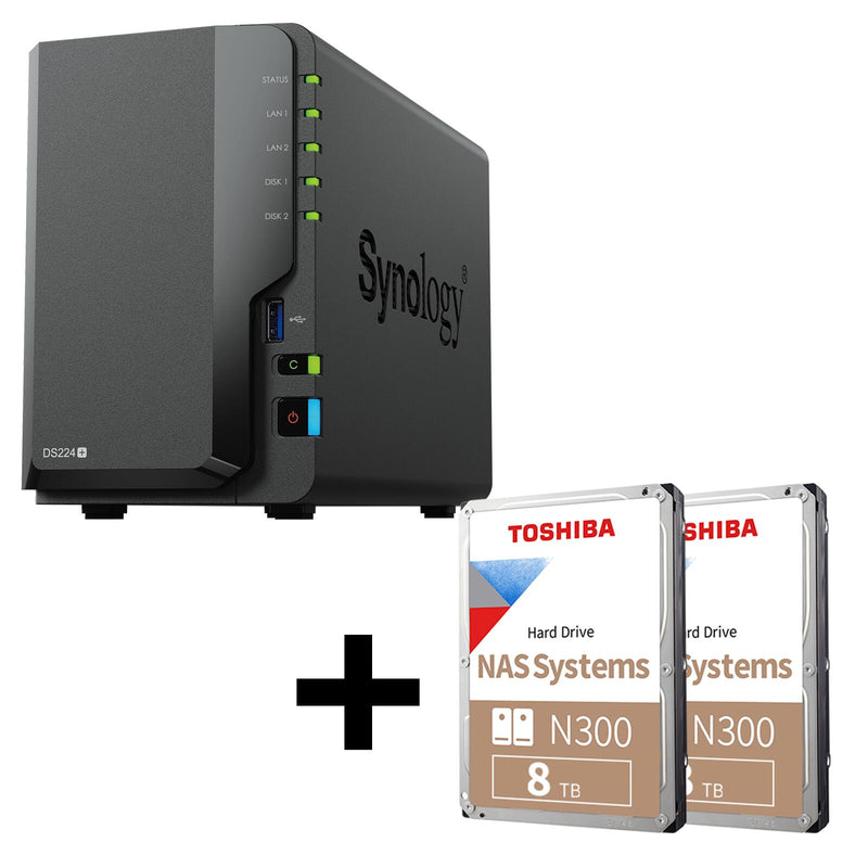Synology DiskStation DS224+ 2 Einschübe NAS-Server Leergehäuse + 2x Toshiba N300 SATA 3.5' HDD 8TB bulk Festplatte