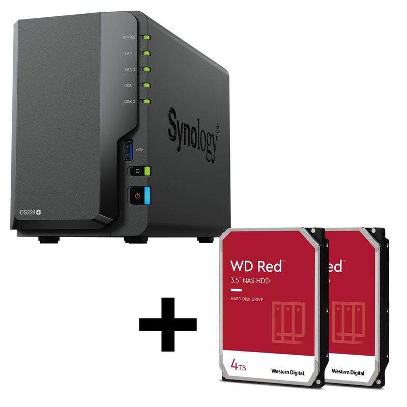 Synology DiskStation DS224+ 2 Einschübe NAS-Server Leergehäuse + 2x WD Red 40EFPX SATA 3.5' HDD 4TB Festplatte