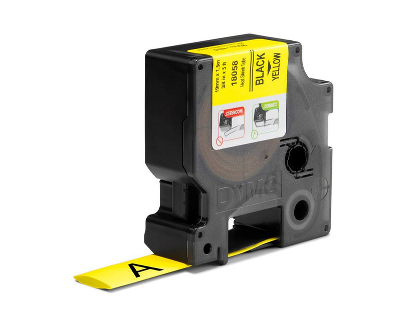 DYMO Rhino Industrie Schrumpfschlauch-Kabeletiketten | 19 mm x 1,5 m | Schwarz auf gelb