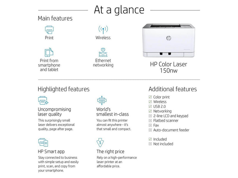 HP Color Laser 150nw - Color Laser - LAN & Wi‑Fi - Farbe - Laser
