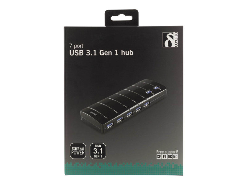 Deltaco USB 3.0 hub 7xType A hun strømadapter USB-Hubs - 7 - Schwarz