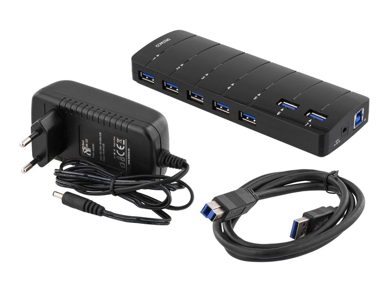 Deltaco USB 3.0 hub 7xType A hun strømadapter USB-Hubs - 7 - Schwarz