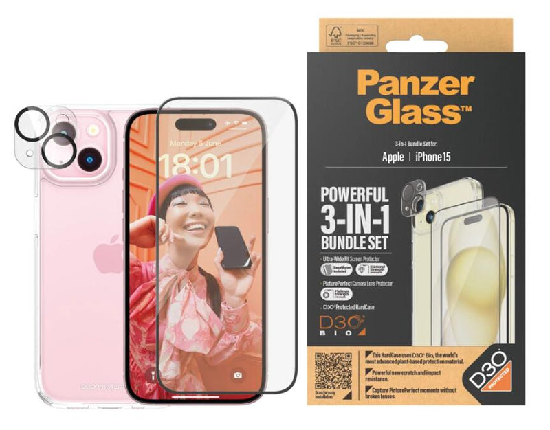 PanzerGlass™ 3-in-1 Set für das iPhone 15