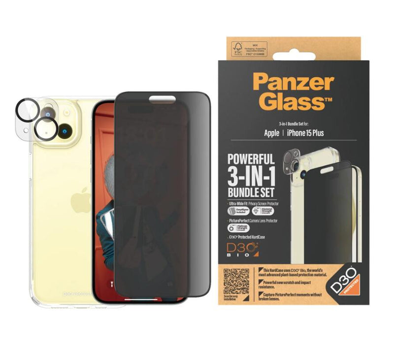 PanzerGlass™ Privacy 3-in-1 Set - iPhone 15 Plus