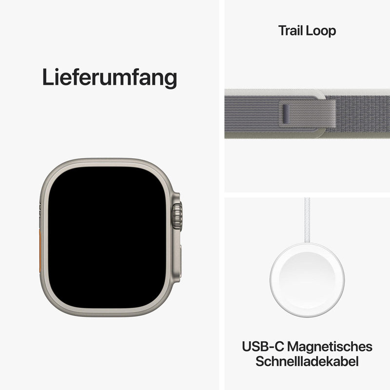 Apple Watch Ultra 2 (GPS + Cellular) 49mm Titaniumgehäuse, Trail Loop grün/grau, S/M