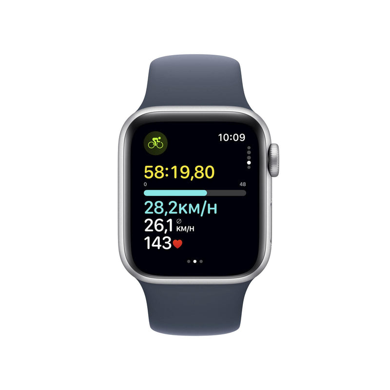 Apple Watch SE (GPS + Cellular) 40mm Aluminiumgehäuse silber, Sportband sturmblau (Größe S/M)