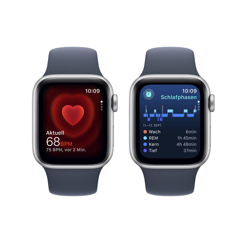 Apple Watch SE (GPS + Cellular) 40mm Aluminiumgehäuse silber, Sportband sturmblau (Größe S/M)