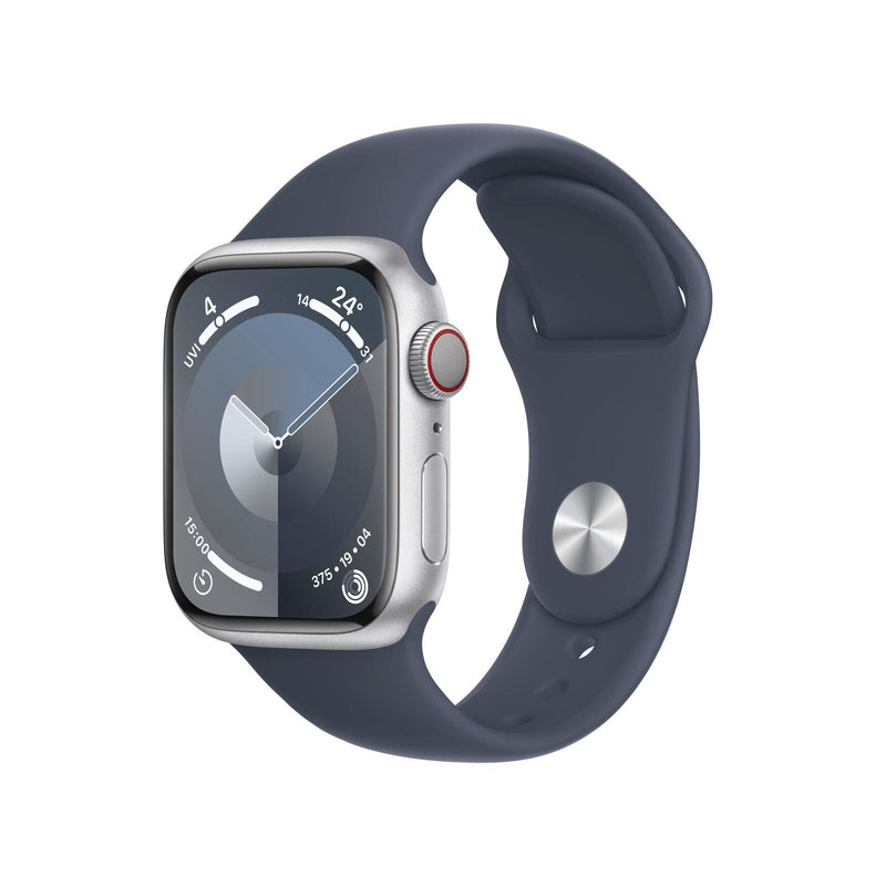 Apple Watch Series 9 (GPS + Cellular) 41mm Aluminiumgehäuse silber, Sportband sturmblau S/M