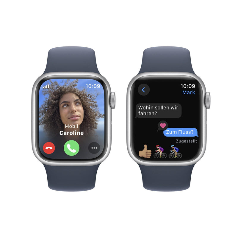 Apple Watch Series 9 (GPS + Cellular) 41mm Aluminiumgehäuse silber, Sportband sturmblau S/M