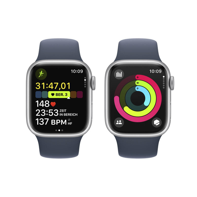 Apple Watch Series 9 (GPS + Cellular) 41mm Aluminiumgehäuse silber, Sportband sturmblau S/M