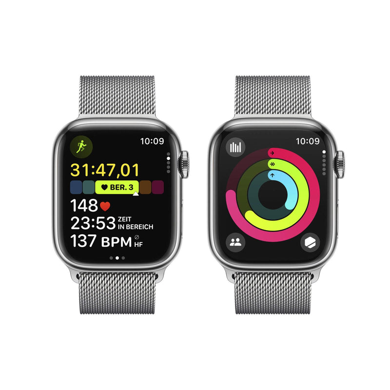 Apple Watch Series 9 (GPS + Cellular) 45mm Edelstahlgehäuse silber, Milanese Loop silber