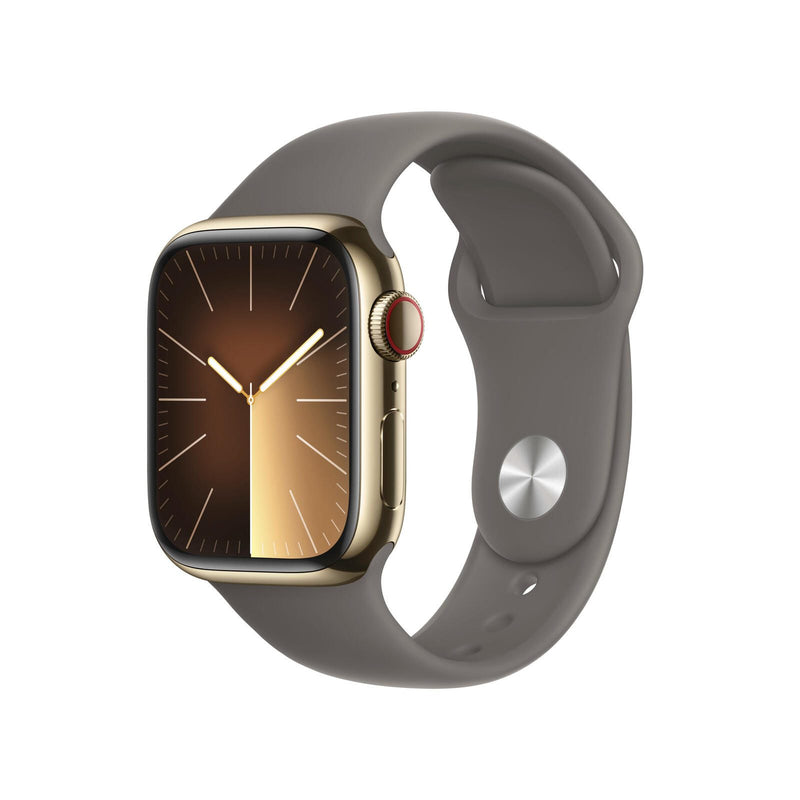 Apple Watch Series 9 (GPS + Cellular) 45mm Edelstahlgehäuse gold, Sportband grau M/L