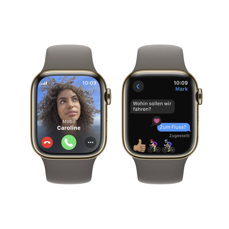 Apple Watch Series 9 (GPS + Cellular) 45mm Edelstahlgehäuse gold, Sportband grau M/L
