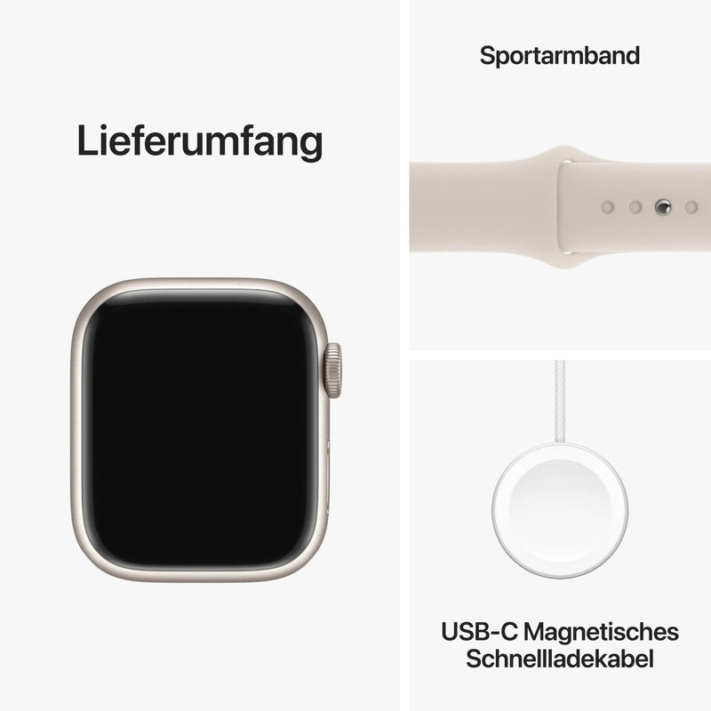 Apple Watch Series 9 (GPS + Cellular) 41mm Aluminiumgehäuse polarstern, Sportband polarstern, S/M