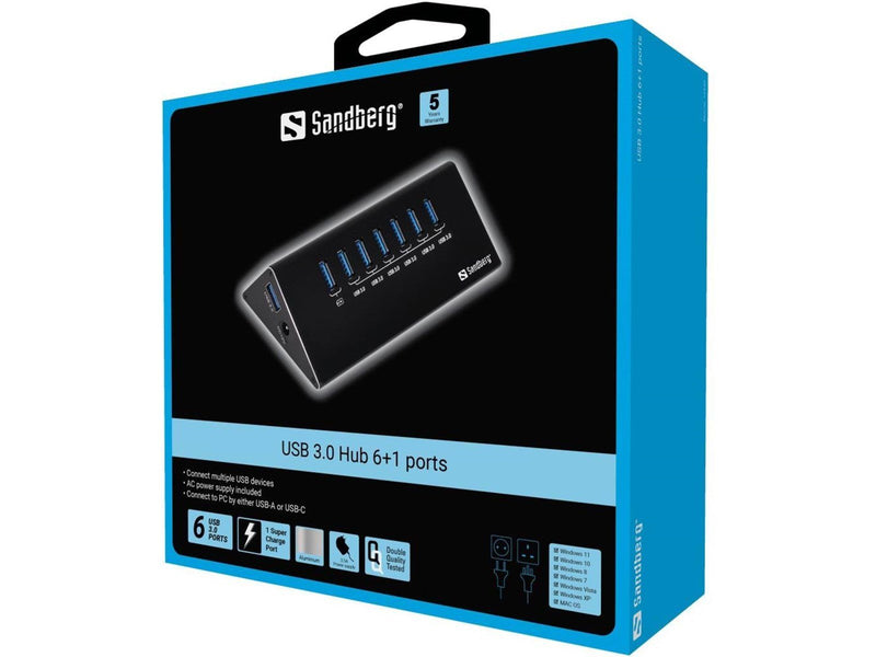 Sandberg 7-Port USB 3.0 Hub USB-Hubs - USB 3.0 - 7 - Schwarz