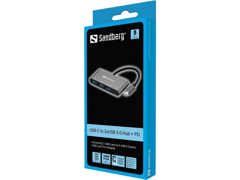Sandberg USB-C zu 3 x USB 3.0 Konverter USB-Hubs - USB 3.0 - 4 - Schwarz