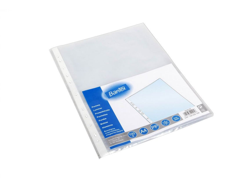 Bantex Punched Pocket PP smooth A4 45 mic. Bag of 100