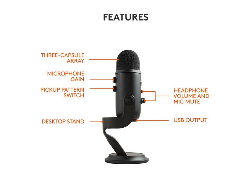 Blue Mic Yeti USB - Blackout - Microphone for Windows PC and Mac