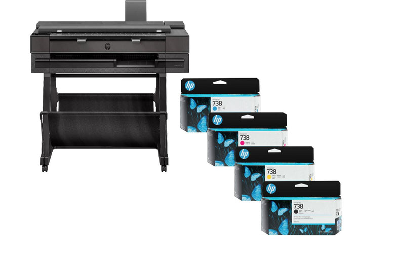 HP DesignJet T850 Multifunktions-Großformatdrucker Plotter inklusive zusätzlichem HP Tintenset 738