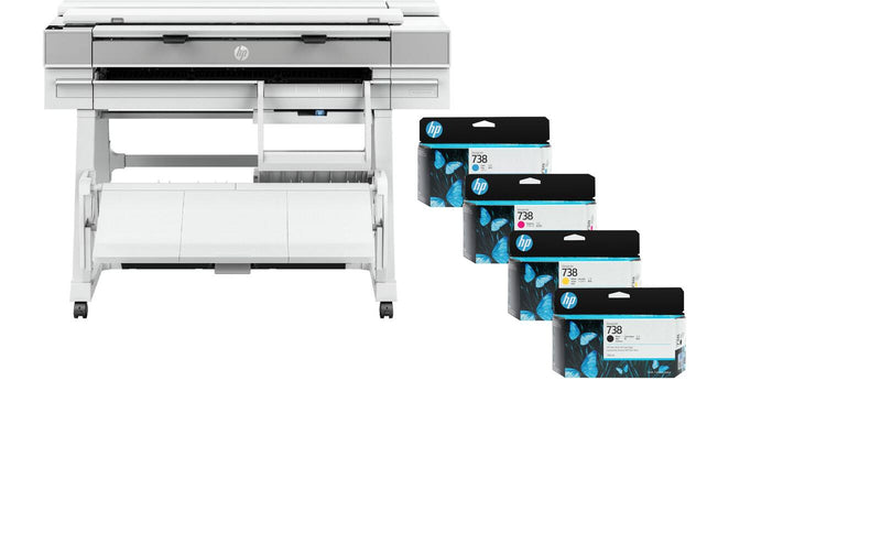 HP DesignJet T950 Multifunktions-Großformatdrucker Plotter inklusive zusätzlichem HP Tintenset 738
