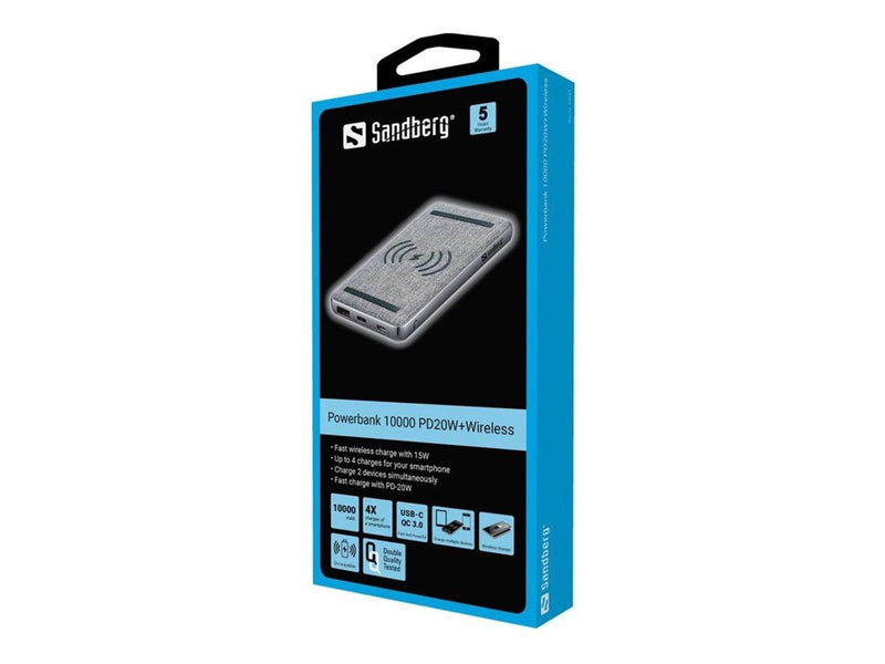 Sandberg Powerbank 10000 PD20W+Wireless Powerbank (Akku) - Grau - 10000 mAh