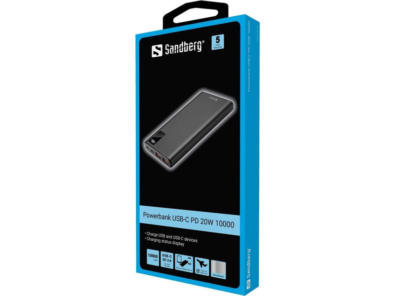 Sandberg PowerBank USB-C 10000 mAh Powerbank (Akku) - schwarz - 10000 mAh