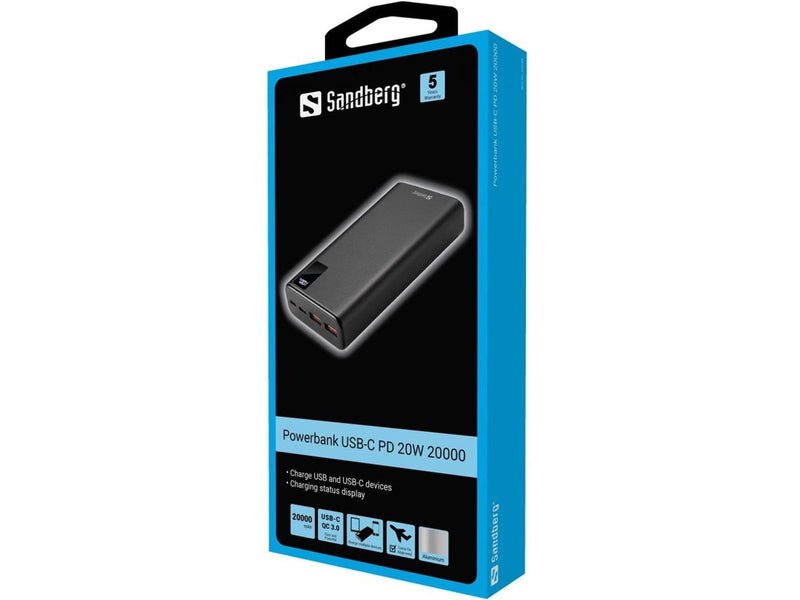 Sandberg Powerbank USB-C PD 20W 20000 Powerbank (Akku) - schwarz - 20000 mAh
