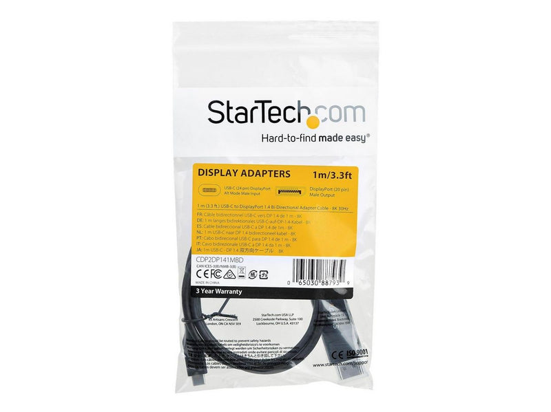 StarTech.com 3.3 ft. (1 m) USB C to DisplayPort 1.4 Cable - Bidirectional - USB / DisplayPort cable - 1 m