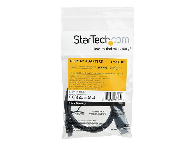 StarTech.com 3.3 ft. (1 m) USB C to DisplayPort 1.4 Cable - Bidirectional - USB / DisplayPort cable - 1 m