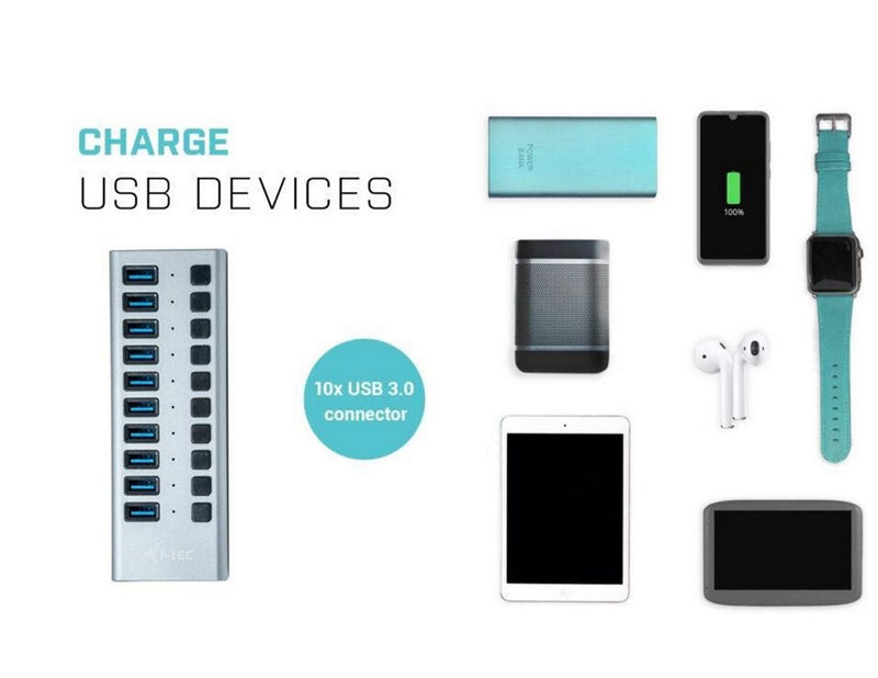I-Tec USB-A Charging HUB 10 port + Power Adapter 48 W USB-Hubs - 10 - Grau