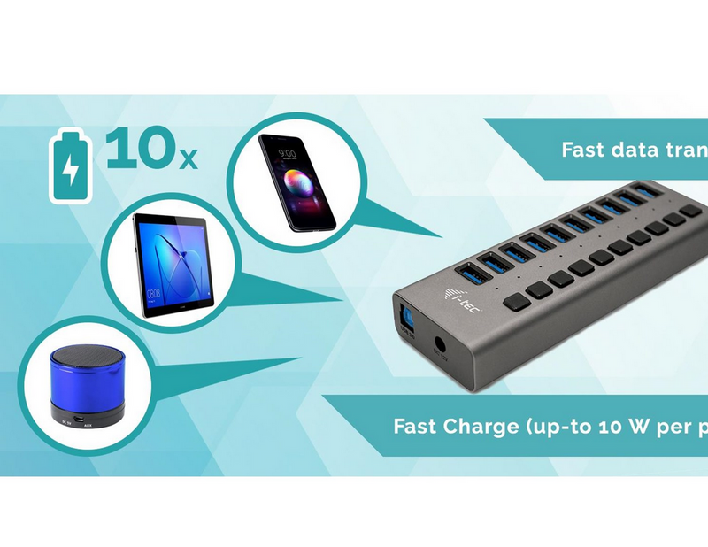 I-Tec USB-A Charging HUB 10 port + Power Adapter 48 W USB-Hubs - 10 - Grau