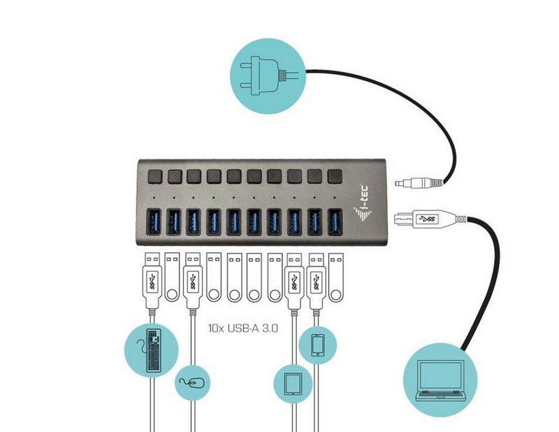 I-Tec USB-A Charging HUB 10 port + Power Adapter 48 W USB-Hubs - 10 - Grau