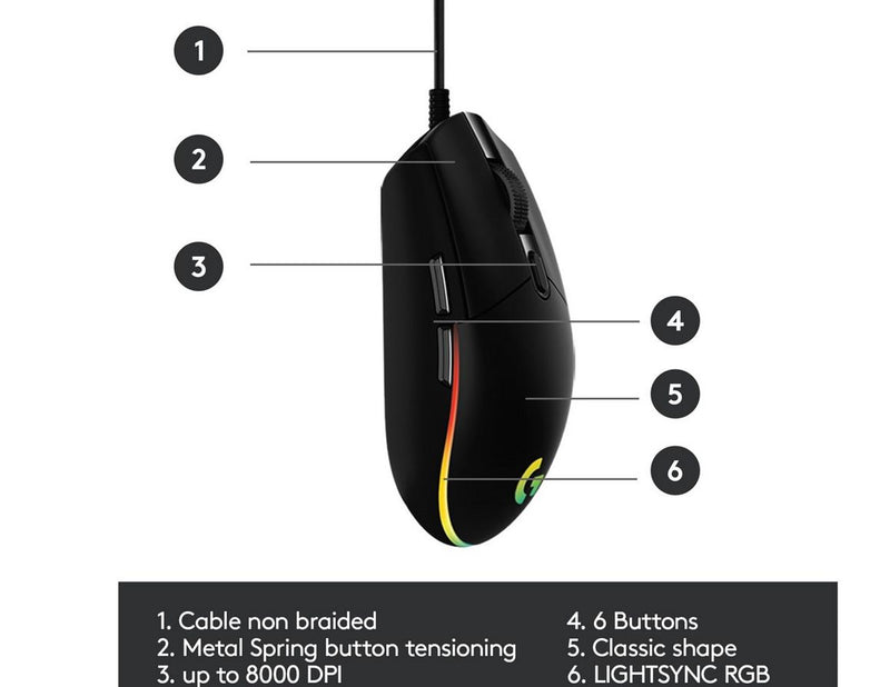Logitech G203 LIGHTSYNC - Black - Gaming Maus (Schwarz mit RGB)