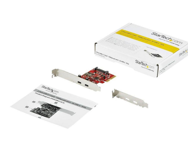 StarTech.com PCIe USB 3.1 Card - 2x USB C 3.1 Gen 2 10Gbps - PCIe Gen 3 x4 - ASM3142 Chipset - USB Type C PCI Express Card - USB adapter